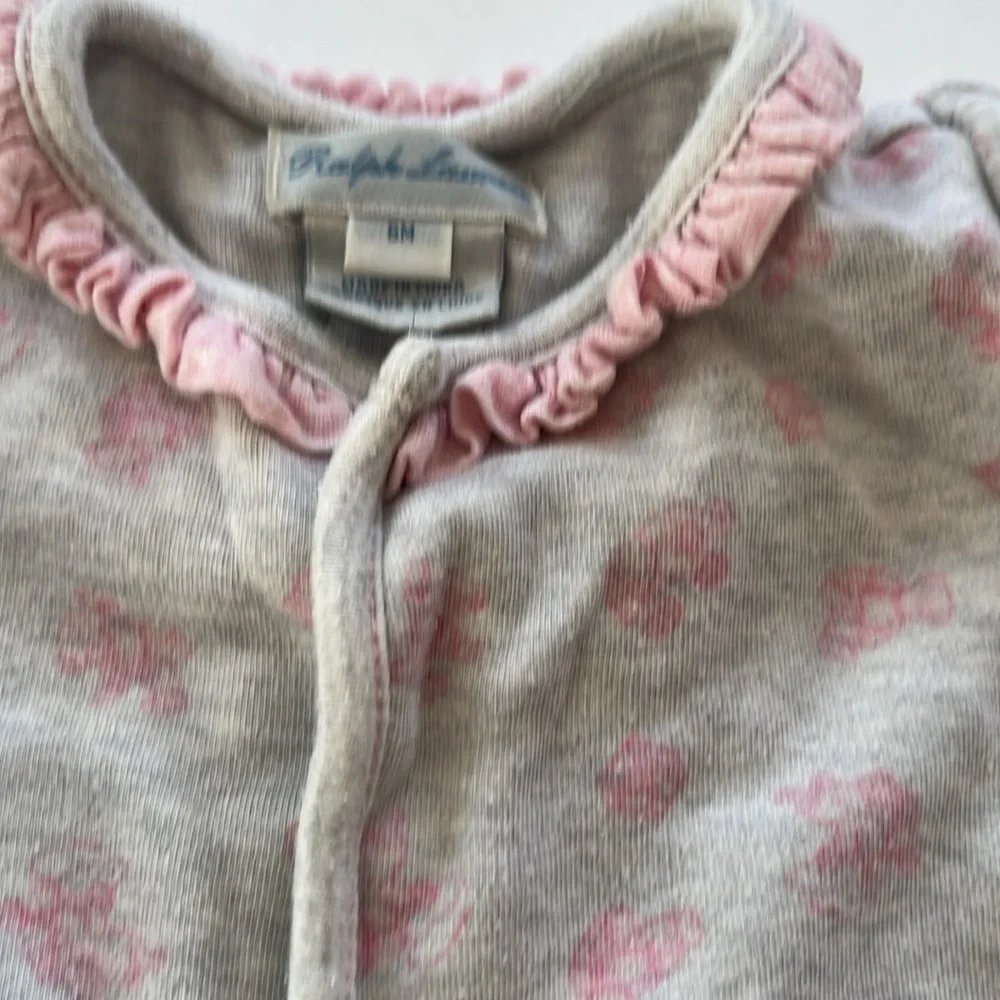 Ralph Lauren Baby Footed Pajamas Pink Floral Ruffle Collar 6 Months